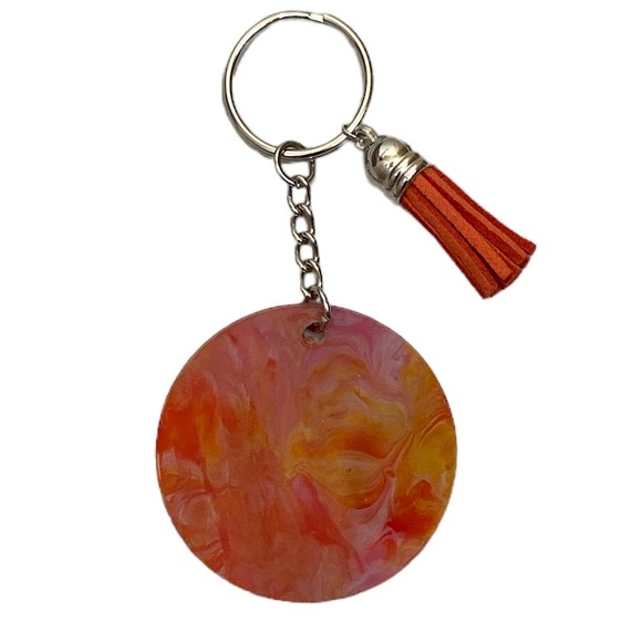 Handmade Fluid Art Red Gold Pink Swirl Keychain Bag Charm Tassel Unique Gift - Picture 2 of 12